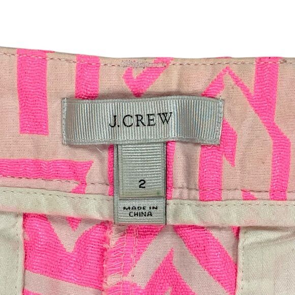 J. Crew Tiki Chino Mini Shorts Womens 2 Neon Pink Geometric Pattern Boho Coastal - Picture 8 of 9